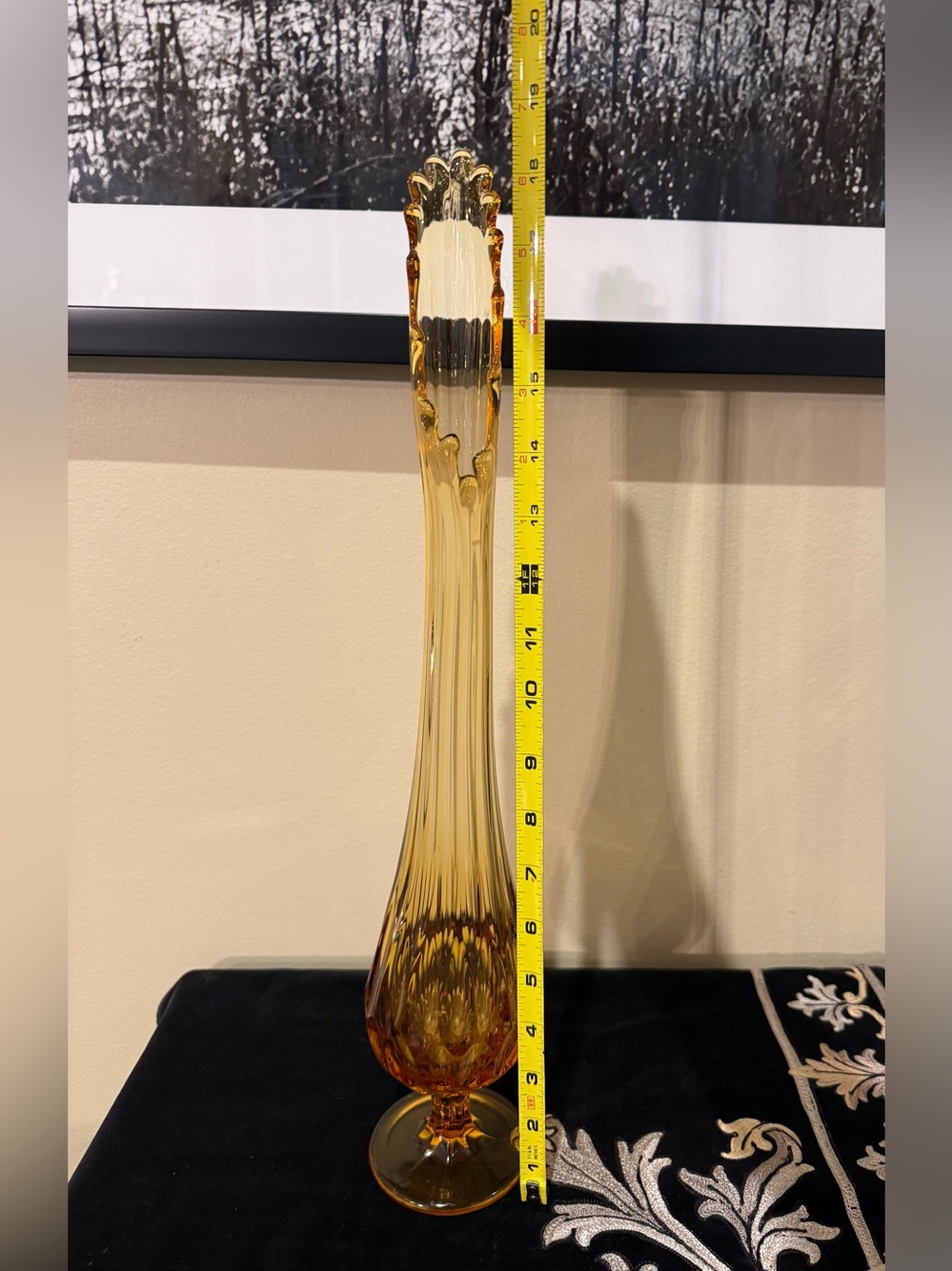 Fenton Colonial Amber Thumbprint Swung Vase 18.5" Vintage MCM Glass - Picture 9 of 11
